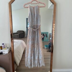 Elegant Lace Sleeveless Dress - Blue